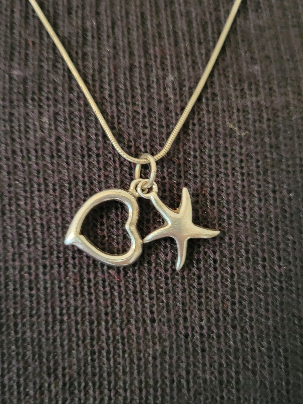 Sterling Silver Heart & Starfish Pendant Necklace - Silver